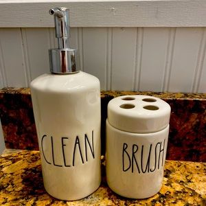 Rae Dunn Bathroom Soap & ToothBrush Set